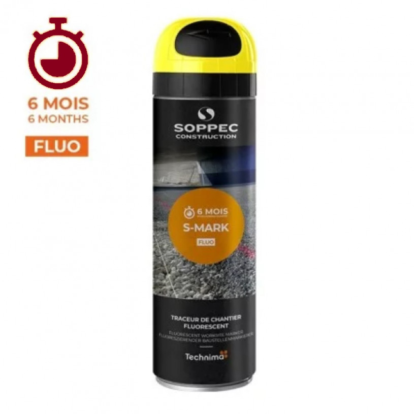 Traceur De Chantier Aérosol 650ML - Longue Durée Maxi 6 Mois Jaune Fluo SOPPEC AEROPTC-JNEFLUO