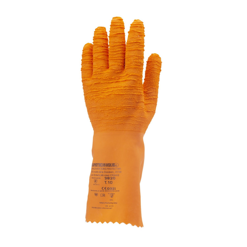 Gant Chimique Enduit Latex Paume Crépée - 34 Cm - EUROCHEM L3820 - Taille 08 PROMECA