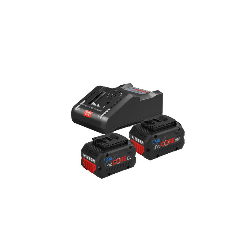 Set de 2 batteries PROCore 8,0 Ah avec chargeur GAL 1880 CV BOSCH