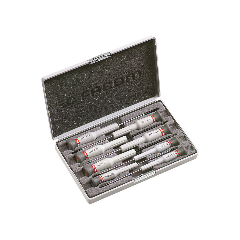 Coffret 8 Tournevis Précision 5 Plats/PH/2PZ FACOM Micro-Tech®-AEF.J6 FACOM