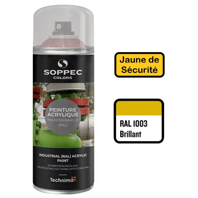 Peinture Acrylique Aérosol 520 ML Jaune Sécurité - 1003 SOPPEC